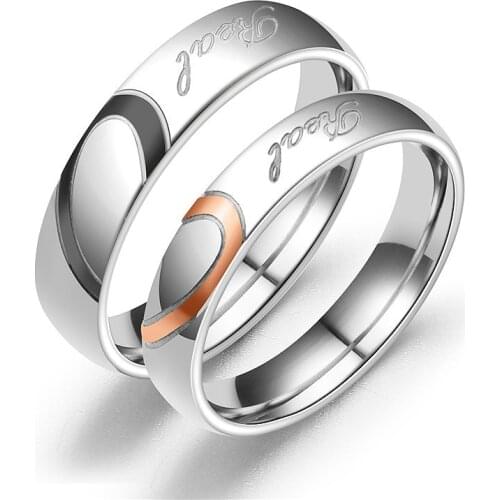His And Hers Stainless Steel Heart Shape Matching Set Ring Real Love Heart Valentine Couples Wedding Band Rings for Couples
