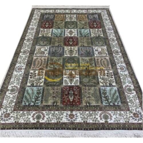 Handmade pure silk carpet with geometrical pattern for living room persian
