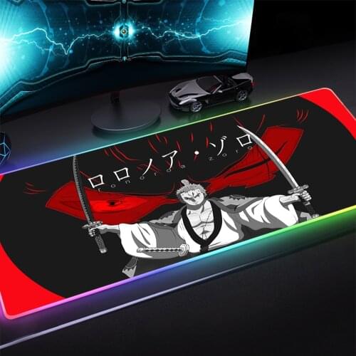 Anime One Piece Zorro RGB Mouse Pad XXL USB Luminous LED Gamer Computer Notebook RGB Gaming Accessories Anime Desk Pad Mousepad