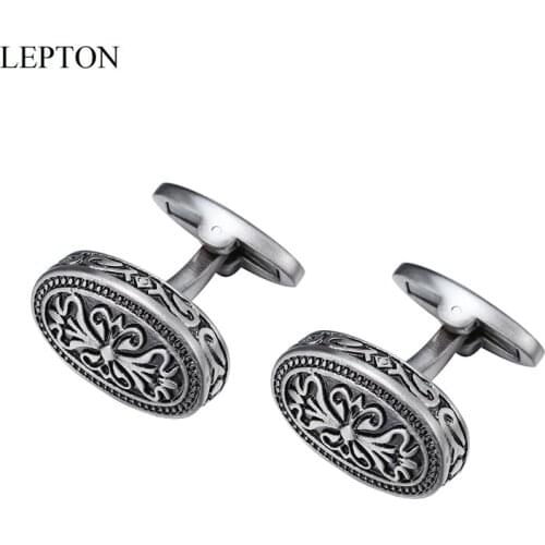 LEPTON Vintage Cufflinks For Mens Ancient Silver Plated Baroque Cuff Links Best Groom Wedding Business Gifts Cufflink Gemelos