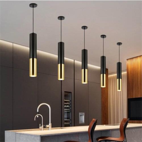 Loft LED Hanging Lights Black Golden Cylinder Pipe Hang Lamp For Kitchen Bar Restaurant Decor Suspension Luminaire Pendant Lamp