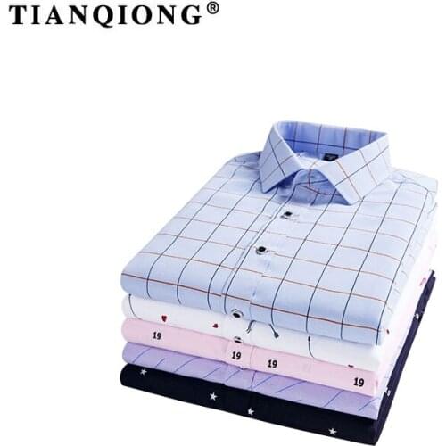 TIAN QIONG Men White Dark Blue Plaid Shirt Long Sleeve Navy Blue Mens Casual Shirts Fashion 2018 Slim Fit Shirt Men Clothing