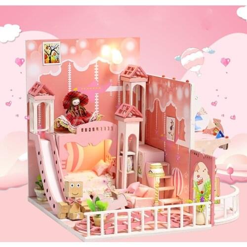 DIY Wooden Dollhouse Kit Princess Loft Miniature with Furniture Accessories Villa Doll House Casa Assembled Toys for Adults Gift