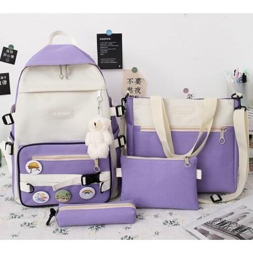 4Pcs Set High School Bag for Teenage Girls 2021 Canvas Travel Backpack Women Bookbags Teen Student School bags Bolsas Escolar 50