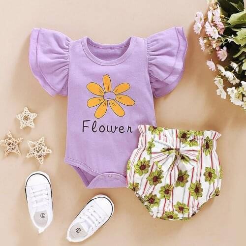 2020 TALLOLY new baby purple sunflower print romper + triangle shorts