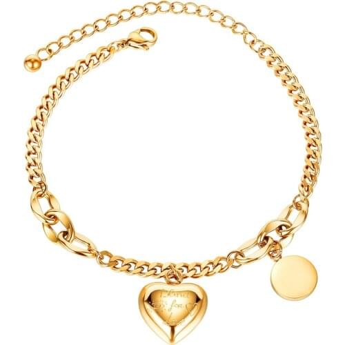 New Arrival Lady Women Statement Heart Charm Bracelet Top Quality Stainless Steel Metal Fashion Jewelry