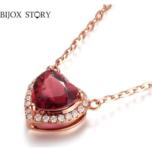 BIJOX STORY 925 Sterling Silver Necklace with Heart-shape Ruby Gemstones Pendant Fine Jewelry Women Wedding Party Gift Wholesale