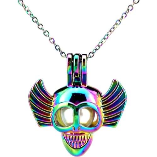 C832 COLORS Halloween Skull Wing Necklace Pendant Aroma Essential Oil Diffuser Fun Gift