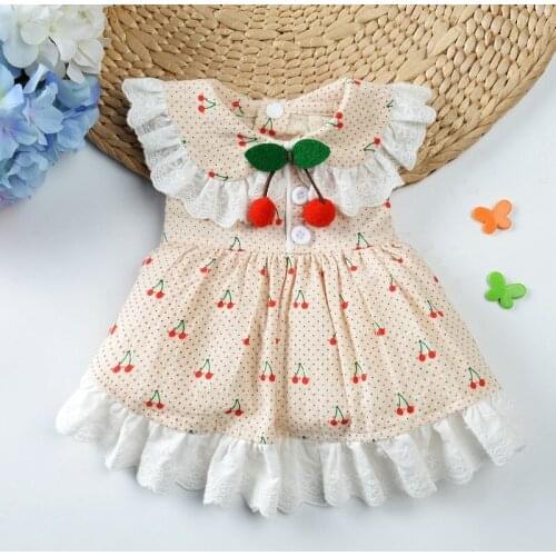 Cherry Print Dog Dress for Small Medium Dogs Lovely Teddy Skirt Kawaii Pomeranian Dresses Puppy Dogs Pets Costume Pet Outfit