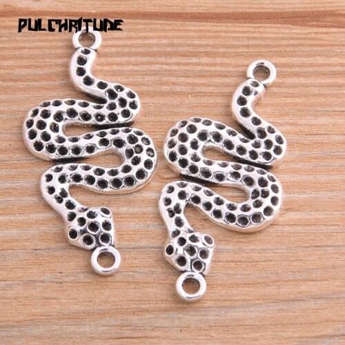2PCS 25*54mm Metal Alloy Antique Silver color Color Snake Charms Animal Pendants For Jewelry Making DIY Handmade Craft