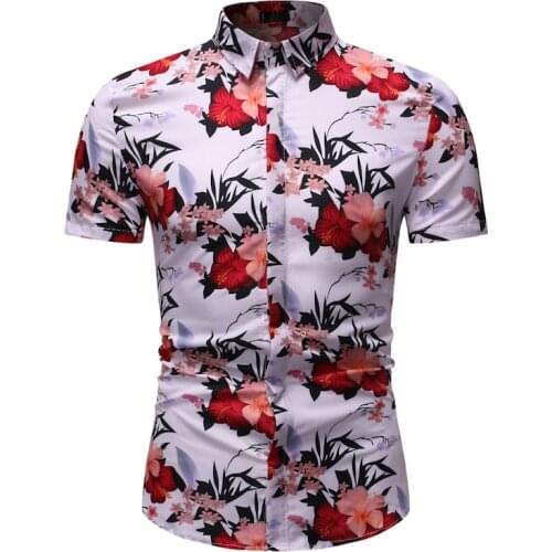 Retro Chinese Style Flower Print Shirt Men Pop Summer Casual Tops Slim Boho African Seaside Holiday Beach Shirts Male