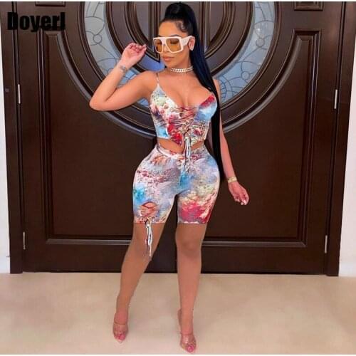 Lace Up Sexy 2 Piece Sets Womens Outfits Summer Festival Clothing Bodycon Shorts Two Piece Matching Sets Club Outfits for Women
