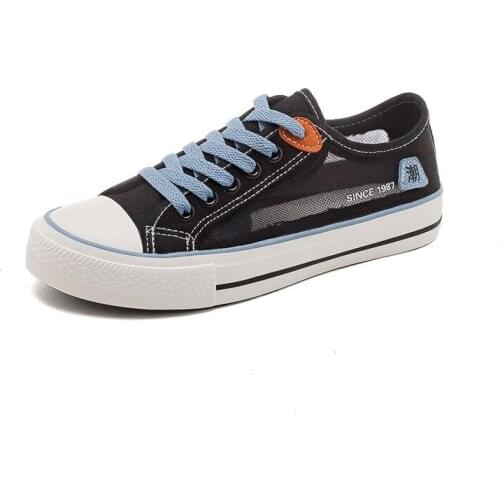 Mesh hollow breathable canvas shoes womens summer 2021 new comfortable net shoes womens flat-soled student sneakers