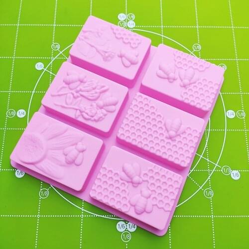 6-hole Bee Silicone Molds, Square Handmade Soap Molds, 6 Honeycomb Ice Tray Cake Molds Soap Molds for Soap Making