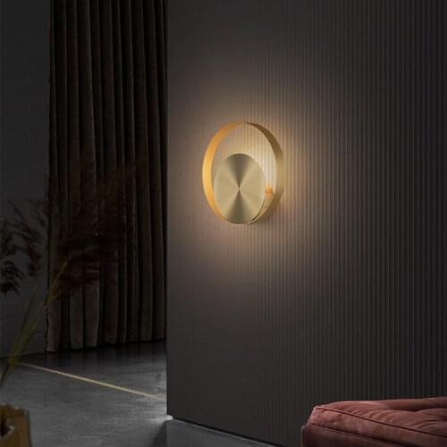 FKL Modern Round Copper Wall Lamp Living room Decoration TV Wall Corridor Bedroom Bedside Copper Lighting
