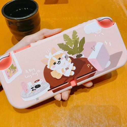 STARRY FOREST lazy corgi dog cute pink soft frame hard protective case shell for nintendo switch LITE for girls