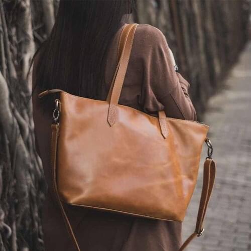 Retro Tote for Women Handbags and Purses Vintage Shoulder Large Shopper Bag Oil Wax Leather Causal Tote Brown Female Bag 2021