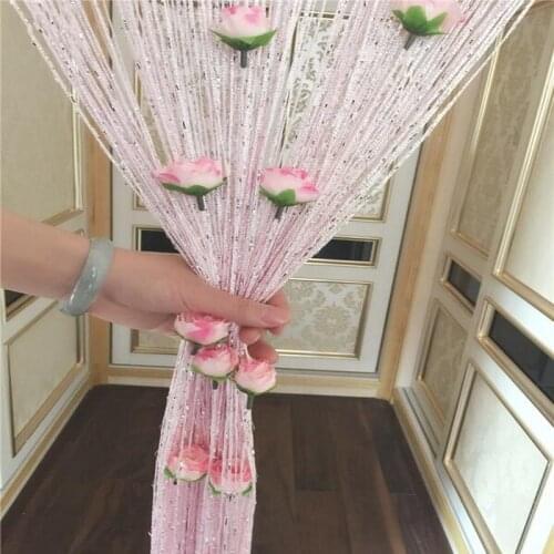 Flower String Curtain Shiny Tassel Line Curtains Window Door Divider Drape Living Room Decor Valance