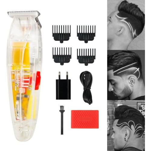 Professional Barber Tools Transparent Cordless T-Trimmer USB Charging 0mm Toggle Shaver For Men Barber Hair Cutting Machine