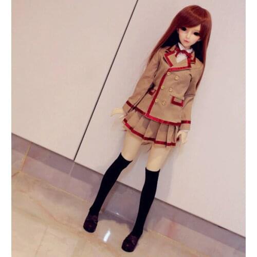Khaki Uniform Mini Skirt Shirt Coat Outfits Clothing For 1/4 17" 44cm 1/3 24" Tall Female MSD DK DZ AOD DD Doll Wear