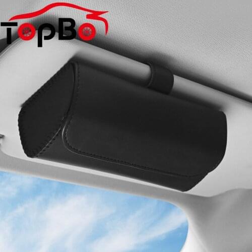 Universal Car Glasses Case Auto Sun Visor Sunglasses Storage Box 5 Colors PU Leather Eyeglasses Organizer Hanging Accessories