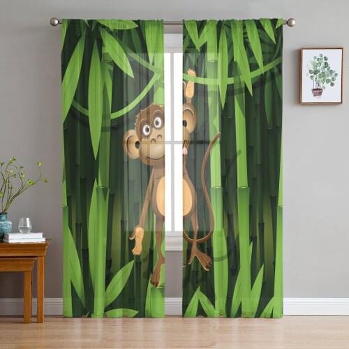 Indoor Tulle Curtains Monkey Bamboo Cartoon Girls Bedroom Exquisite Voile Curtain Living Room Kitchen Chiffon Fabric Curtains