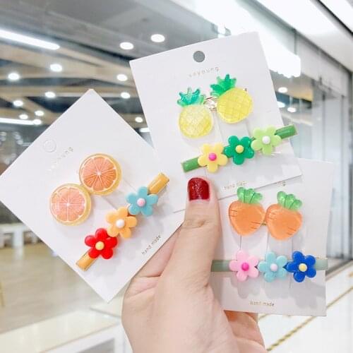 2PCS/Set New Girls Cute Orange Pineapple Carrot Flowers Hairpins Kids Sweet Headband Hair Clip Barrette Fashion Hair Accessories