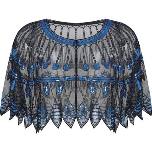 1920s Flapper Shawl Wraps See-through Beaded Sequin Evening Cape Bolero Cover Up Gatsby Party Dress Shawl Costume Accessory