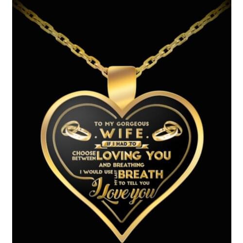 To My Wife Fiancee Necklace Metal Chain Epoxy Resin Love Heart Pendant Necklace for Women Wedding Jewelry Valentines Day Gift