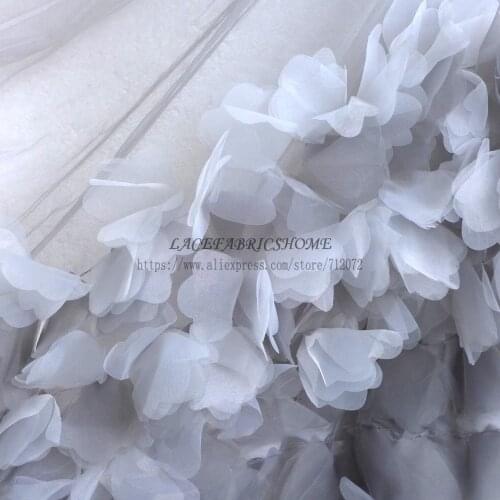 La Belleza 1 yard 2 yards Fashion style 3D organza big flowers on net wedding/evening dress lace 25cm both sides