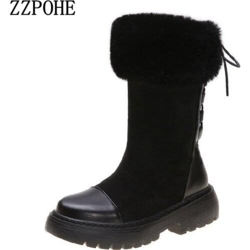ZZPOHE 2019 winter new female snow boots casual tube and calf cotton boots thick bottom plus velvet thick warm cotton boots