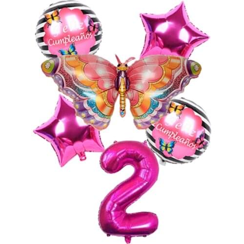 1set Spanish Animal Butterfly Foil Balloons 32inch Pink Blue Number Helium Balls Children Birthday Party Decorations Kids Toys