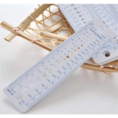 16*4cm White Blue PVC Knitting Needle Gauge Standard Measure Sizer Tools Inch MM Sewing Ruler US Canada Sizes (9mm-2mm) 1PC