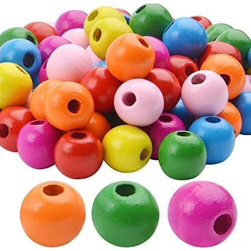 100pcs 16mm Wooden Beads Colourful Wood Beads Loose Round Balls with 5mm Hole for Arts Crafts Jewelry DIY