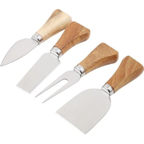 4pcs/set Cheese Knives Wood Handle Cheese Knife Slicer Kit Kitchen Cooking Baking Tool Cheese Cutter Useful Accessories PC601784
