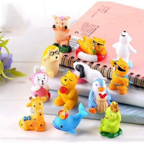 4PCS Miniatures Cartoon Naughty Animal 2 Terrarium Figurines Fairy Garden Miniature Children Toys Cat Bear Pig Hedgehog Dog