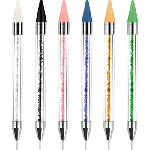 6pcs Double End Nail Art Dotting Pen Crystal Beads Handle Rhinestone Studs Picker Wax Head Manicure Glitter Powder Tools