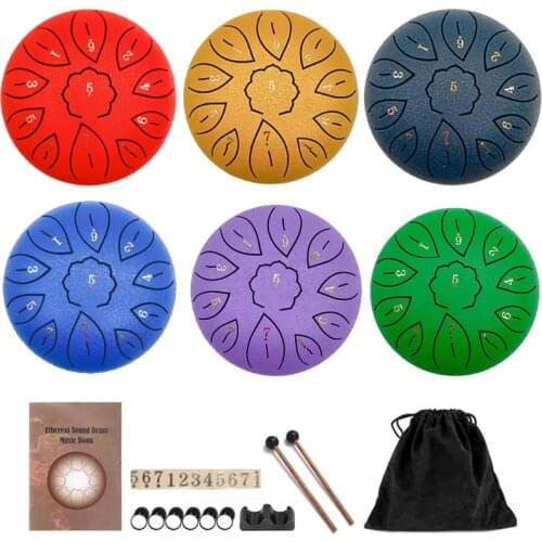 6in 11/8 Tone Metal Tongue Drum Mini Hand Pan Drums with Drumsticks Percussion Musical Instruments for Beginner Tune Hand Drum
