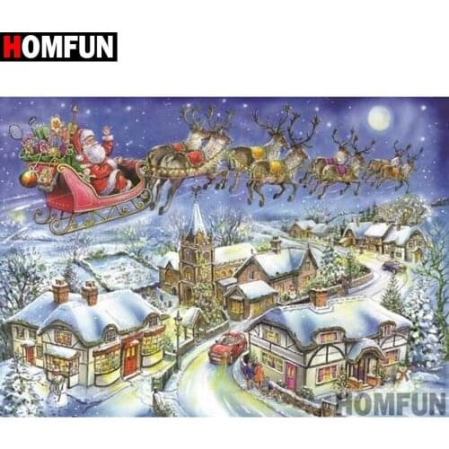 HOMFUN Full Square/Round Drill 5D DIY Diamond Painting "House snow scene" Embroidery Cross Stitch 5D Home Decor A17967