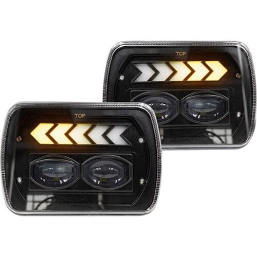 Car 5 X 7 Inch LED Square DRL Headlight Lamp Spot High Low Beam Dynamic Turn Signal Light for Jeep Wrangler 2007-2017