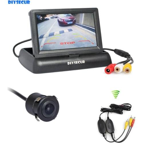 DIYSECUR Wireless 4.3" Foldable TFT LCD Car Monitor HD Rear View Reverse Backup Car Camera Parking System