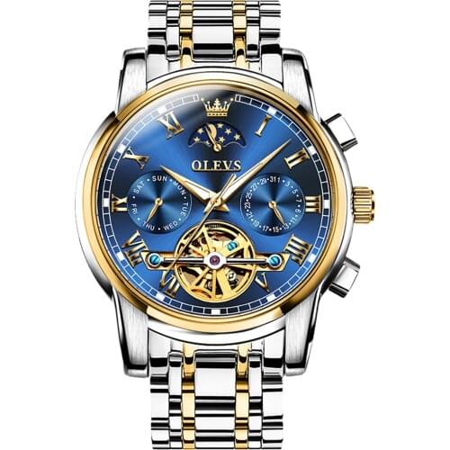 OLEVS Brand watch mechanical watch moon phase hollow mechanical mens watch