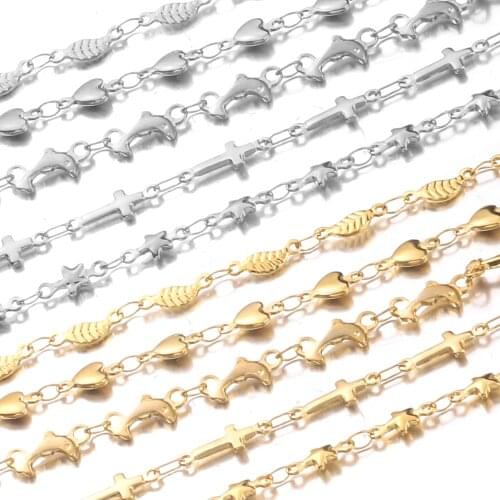 1M/lot Stainless Steel Gold Link Dolphin Heart Shape Leaf Chains Necklaces for DIY Jewelry Makings Necklace Bracelet Anklets