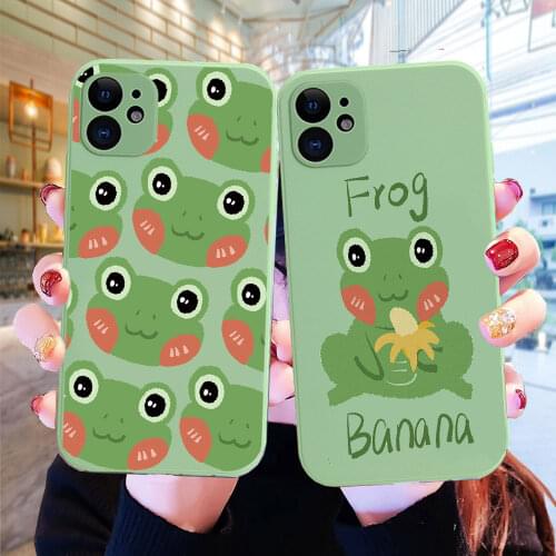 Mint green Funny The Frog cute cartoon Couple Phone Case For iPhone 12 11 pro MAX XR XS MAX X 6S 7 8 Plus SE 2020 soft TPU Case