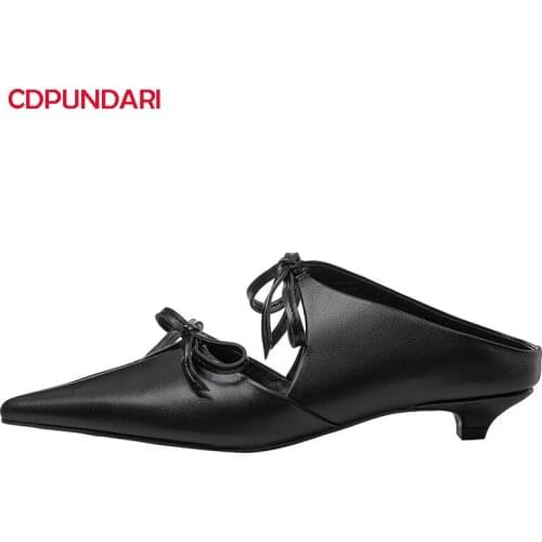 Black White Butterfly-knot Genuine Leather Low Heels Sandals Women Summer Casual Shoes Sandales Femmes 2021 Sandalias Mujer