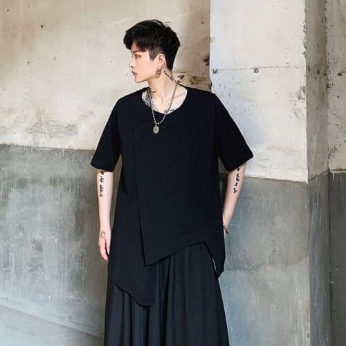 Ins stitching mens hip hop club two T-shirts irregular Yamamoto short sleeve handsome fake dark summer