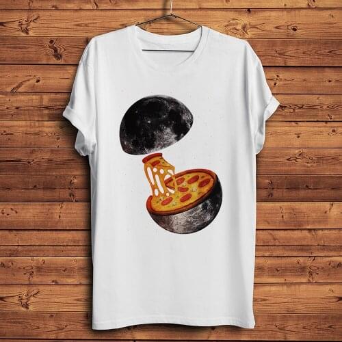 Moon Pizza funny t shirt homme men summer new white casual short sleeve tshirt unisex cool geek streetwear tee