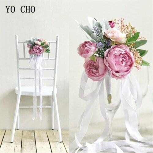 YO CHO Artificial Flowers Wedding Chair Cover Decoration Fake Flower Bridal Bouquet Silk Rose DIY Wedding Party Craft Supplies