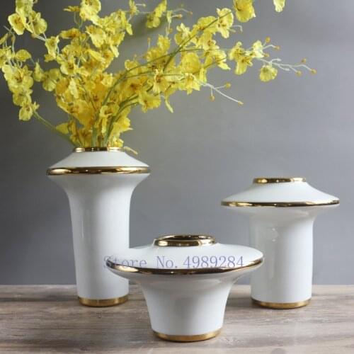 Chinese Style Modern Ceramics Vase Golden Abstract Flower Arrangement Accessories Home Decoration Flower Vases Wedding