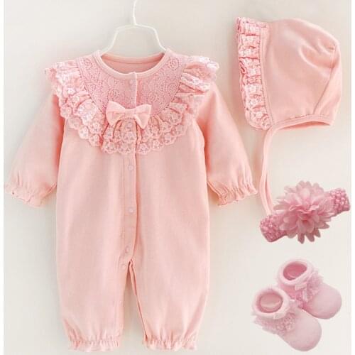 Newborn Baby Girl Clothes & Rompers 0 3 Months Cotton Long Sleeves Autumn Spring Pink Romper Baby Girl Socks 3 6 9 Months